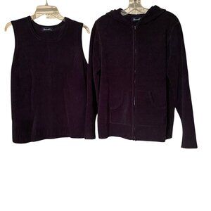 DENIM & CO 2-PC Sweater Vest and Jacket Zip Front Hood Dark Blue Approx Size (M)